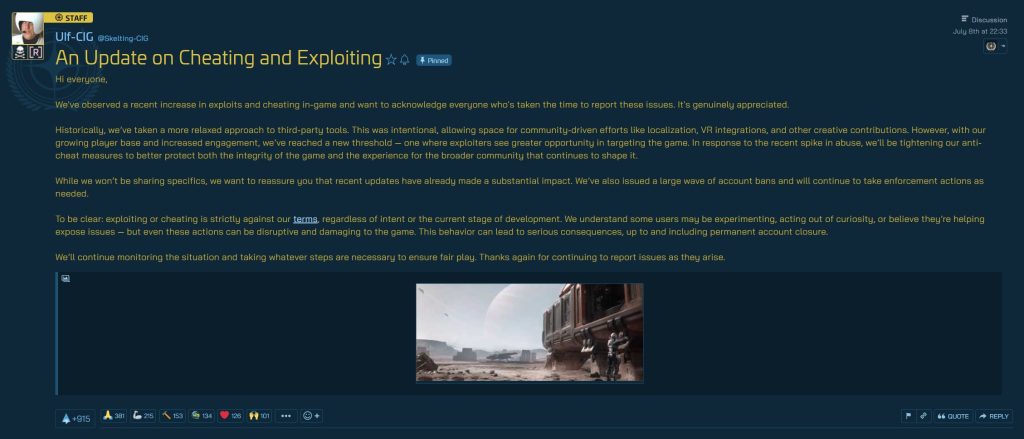 CIG Ulf about Cheating in Star Citizen