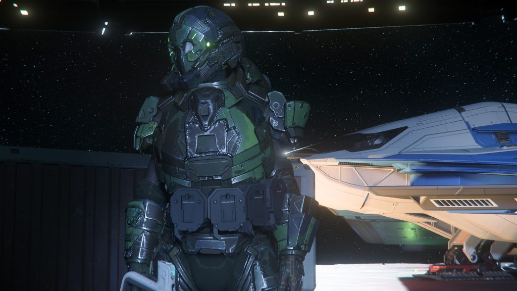 Star Citizen Soldier infront of Ares Ion